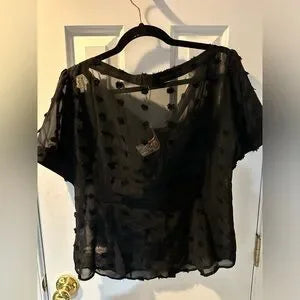 Belsira Vintage-Inspired Black Sheer Polka Dot Blouse