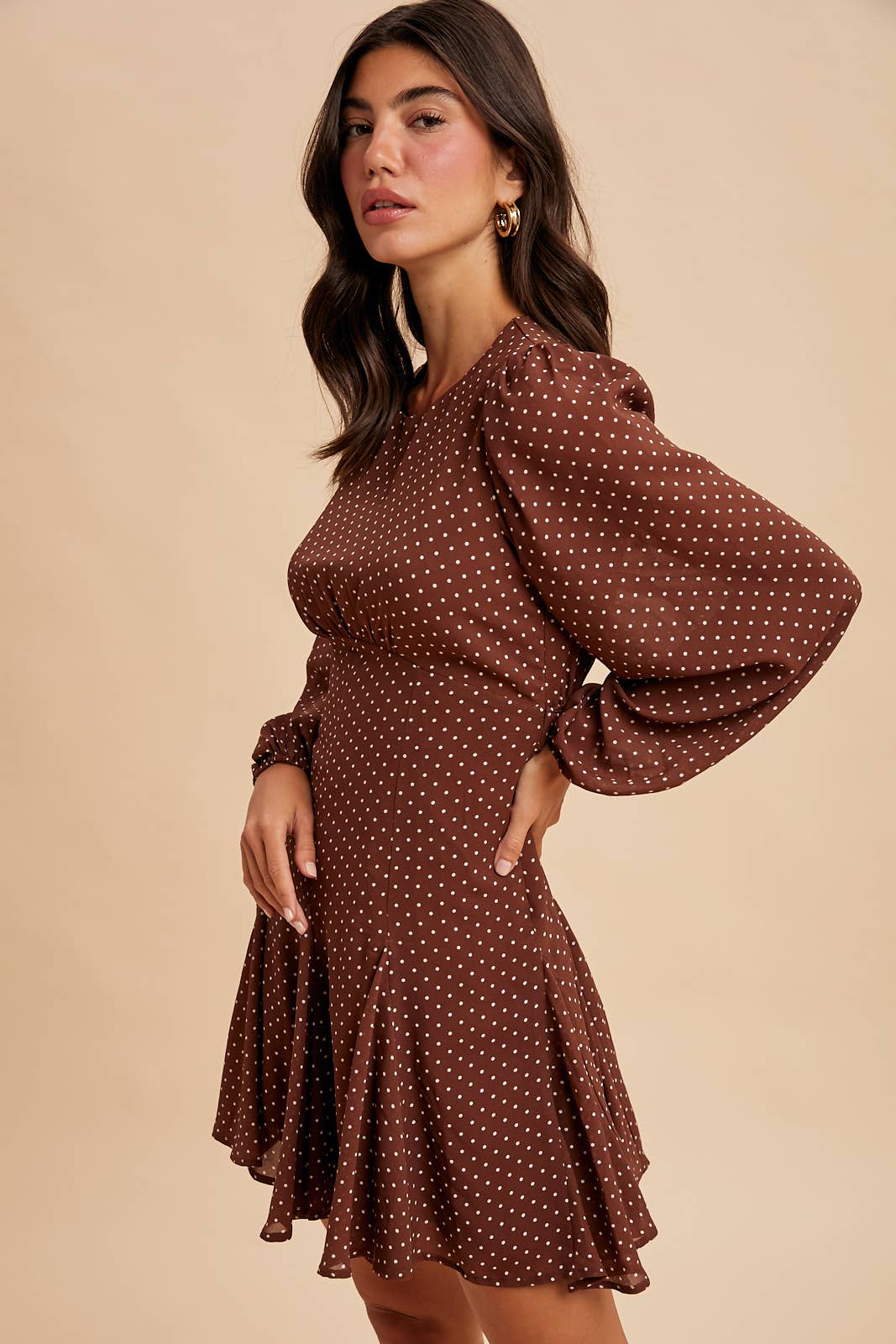 POLKA DOT FLARED MINI DRESS