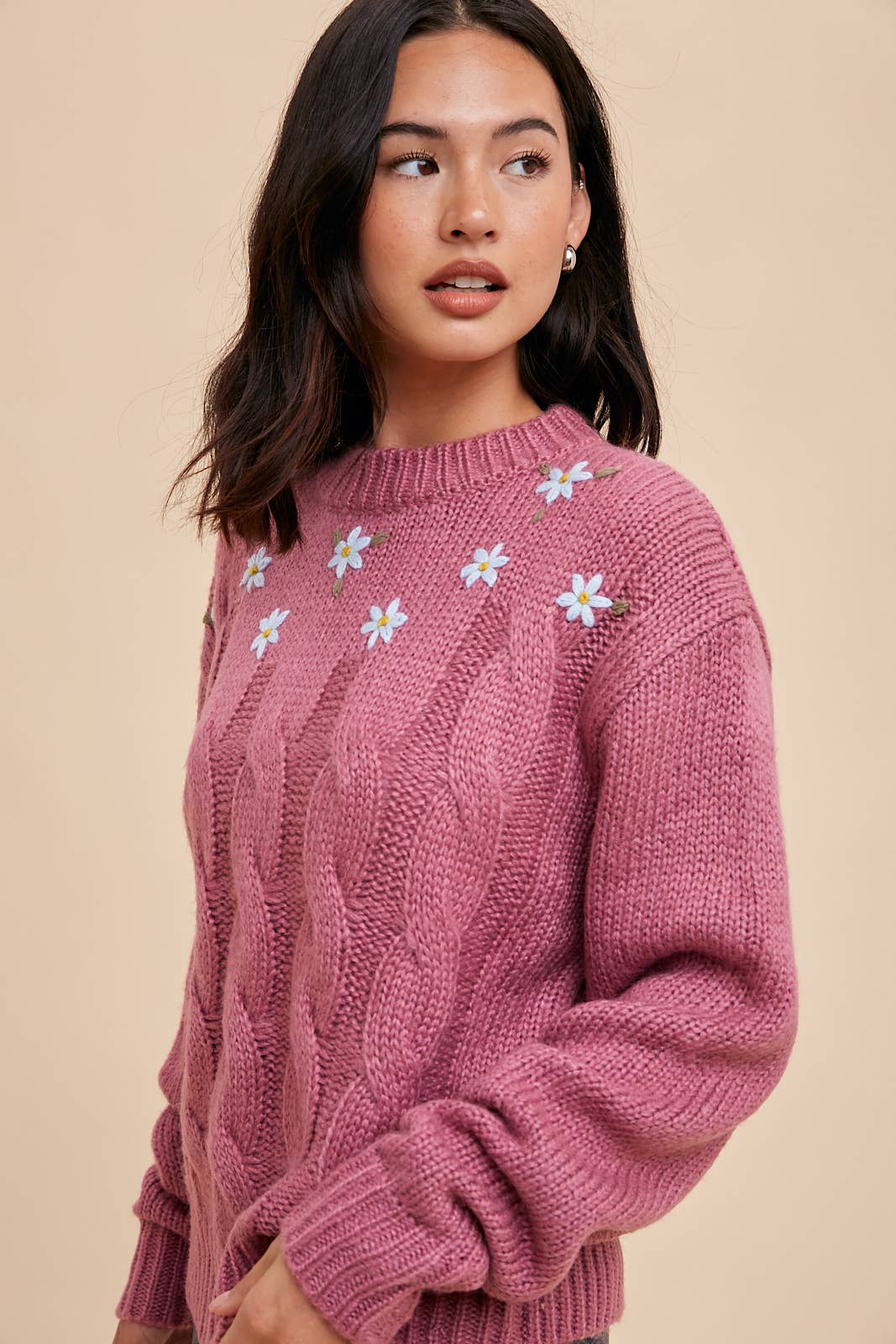 FLORAL CABLE KNIT SWEATER