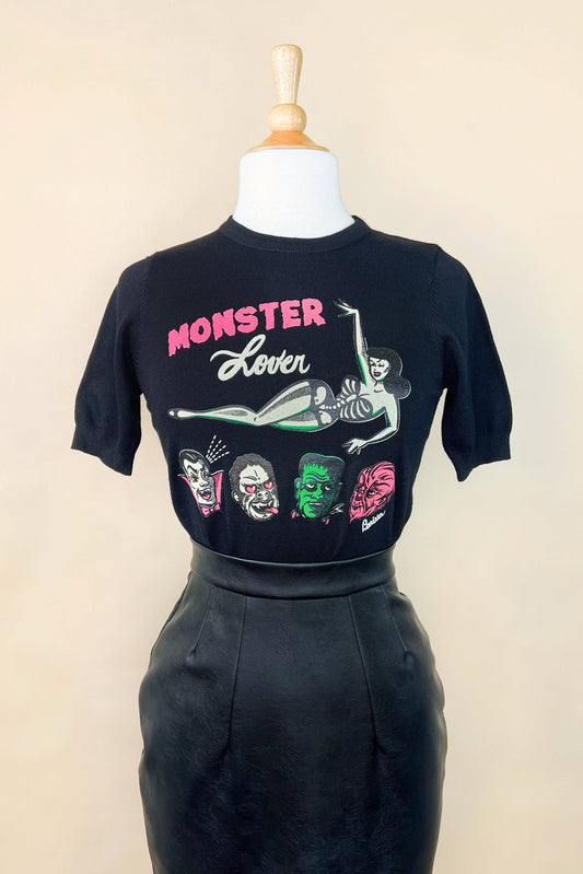 Monster Lover short sleeve Sweater in Black