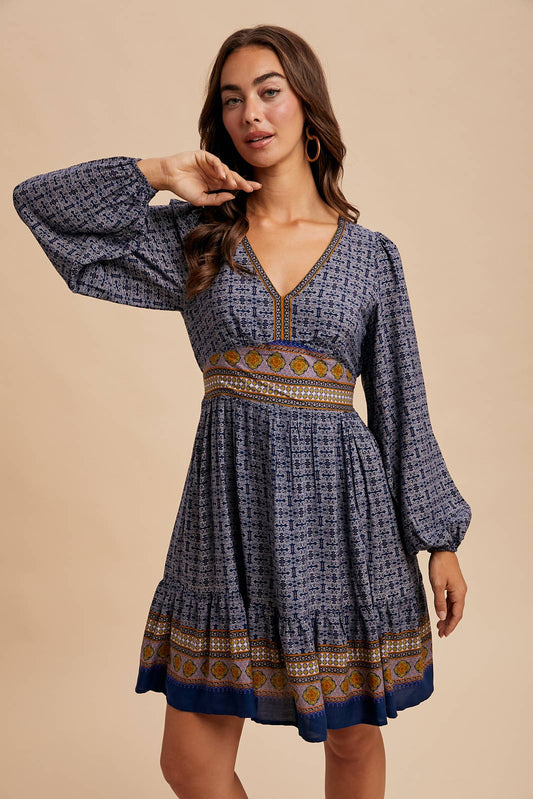 BORDER PRINT MINI DRESS