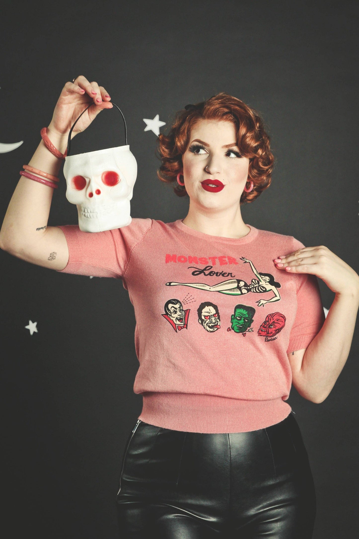 Monster Lover short sleeve Sweater in Pink