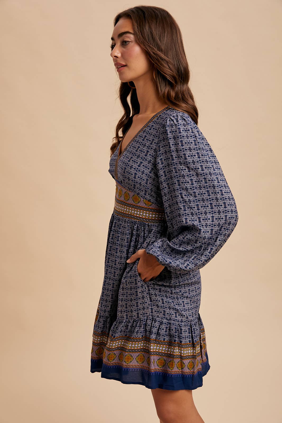 BORDER PRINT MINI DRESS