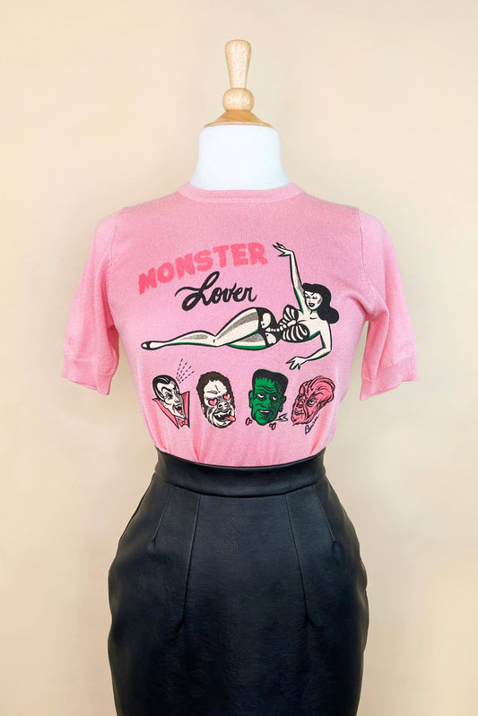 Monster Lover short sleeve Sweater in Pink